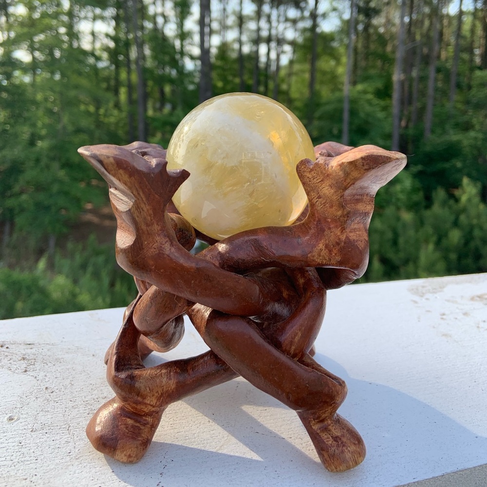 SOLD🔴🔴🔴Yellow Spar Polished Sphere W/Stand
